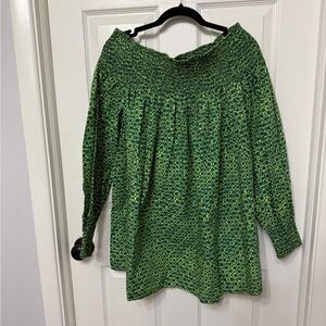 NWT $99 COS smocked off shoulder top green print size large